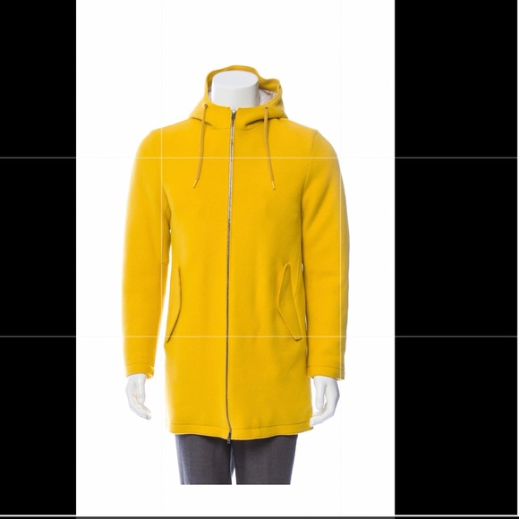 Herno Yellow boiled wool hooded full length coat Men